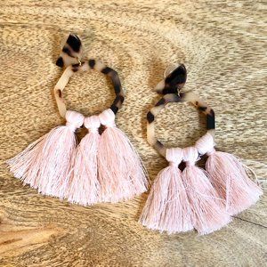 Tortoiseshell & Pink Tassel Earrings